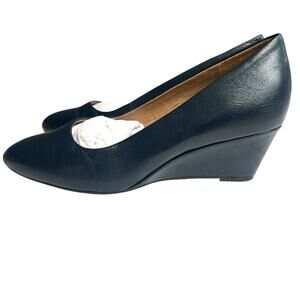 Aerosoles Heelrest Navy Leather Wedge Pumps Women’s 7.5 US Comfort Shoes